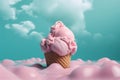 ice cream cloud concept pink art summer cream dessert blue ice. Generative AI.