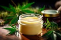 Cream with extract and leaves of medical cannabis. Skin care.