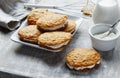 Cream filled carrot cake cookies sandwich Royalty Free Stock Photo