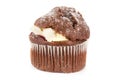 Cream filled chocolate muffin on white