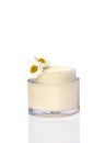 Cream with fresh chamomile flowers