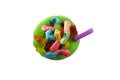 cream ice cream with sweets on top candy top view Royalty Free Stock Photo