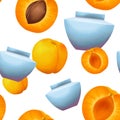 Cream jars and apricots seamless pattern