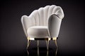 Cream Living Room Chair Isolated on White. Side View of Modern Armchair with Upholstered Armrests Seat Button Tufted