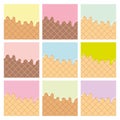 Cream melted on waffle background set.