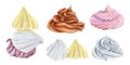 Cream meringue whipped watercolor drawing set. Chocolate vanilla fruit mousse foam topping. Bakery sweet tasty ice Royalty Free Stock Photo