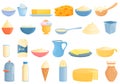 Cream milk icons set cartoon vector. Liquid cream