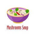 Cream mushroom soup icon vector, tasty dish in colorful bowl isolated vector illustration.