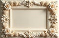 Cream ornate frame with floral bas-relief. Elegant embossed pattern of flowers, leaves on light neutral backdrop. Decorative Royalty Free Stock Photo