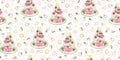 Cream pattern with wedding cake and flowers. Royalty Free Stock Photo