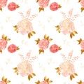Cream pink millefleurs seamless pattern with peony flowers