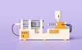 Cream plastic injection molding machine isolated on purple background,3d illustration or 3d render Royalty Free Stock Photo