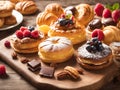 Cream puff pastry with berries and chocolate