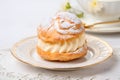 Cream puff pastry on plate