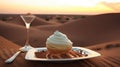 Cream puff on a sand dune at sunset