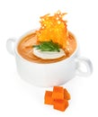 Cream of pumpkin soup with parmesan crisps Royalty Free Stock Photo