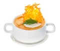 Cream of pumpkin soup with parmesan crisps Royalty Free Stock Photo