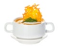 Cream of pumpkin soup with parmesan crisps Royalty Free Stock Photo