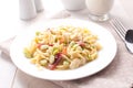 Cream sauce pasta with prosciutto Royalty Free Stock Photo