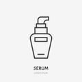 Cream, serum flat line icon. Makeup beauty care sign, illustration of skin moisturizer in plastic package. Thin linear