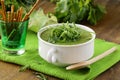 Cream soup broccoli with arugula greens Royalty Free Stock Photo