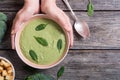 Cream soup with broccoli and baby spinach Royalty Free Stock Photo