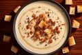 Cream soup with garlic croutons