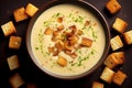 Cream soup with garlic croutons