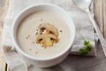 Cream soup with mushrooms champignon and potato in white bowl Royalty Free Stock Photo