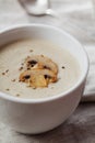 Cream soup with mushrooms champignon and potato in white bowl Royalty Free Stock Photo