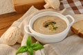 Cream soup with mushrooms champignon in white bowl Royalty Free Stock Photo