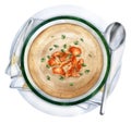 Cream soup with mushrooms chanterelles and herbs