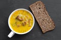 Cream soup with mushrooms chanterelles and Sunflower bread black