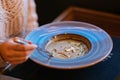 Cream-soup with mushrooms in deep plate