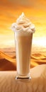 Cream Sunrise: A Dazecore Fine Art Photography Of Iced Coffee In A Desert Sky
