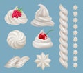 Cream swirls. Food liquid cream with fruits top of cakes decent vector realistic templates Royalty Free Stock Photo