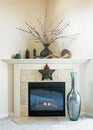 Cream Tiled Corner Fireplace with Fire