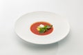 Cream of tomato soup with cheese and basil in a plate isolated o Royalty Free Stock Photo