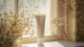 Cream Tube On Windowsill With Flowers Royalty Free Stock Photo