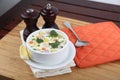 Cream Vegetable With Chicken Soup served in a bowl isolated on table side view of middle east food Royalty Free Stock Photo