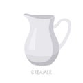 Creamer, Small white jug with sock and handle for milk or cream, Kitchen utensils. Ceramic Tea or coffee Party Serving