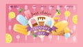 Creamery website template, vector illustration. Ice cream store, landing page design. Selection of sweet gelato, various