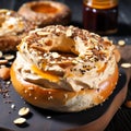 Creamy Almond Bagel With Honey And Cream - Dark Gold And Light Brown Style
