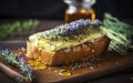 Creamy avocado slices with the delicate sweetness of lavender honey on warm toasted bread