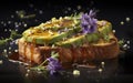 Creamy avocado slices with the delicate sweetness of lavender honey on warm toasted bread