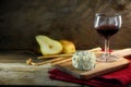 Creamy blue stilton cheese, port wine, pears and some cracker st