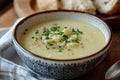 A creamy bowl of Cornish yarg and potato soup. Royalty Free Stock Photo
