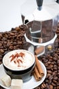 Creamy cappuccino and beans Royalty Free Stock Photo