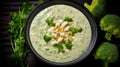 Creamy caulflower and broccoli with feta soup. generative ai Royalty Free Stock Photo