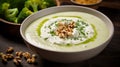 Creamy caulflower and broccoli with feta soup. generative ai Royalty Free Stock Photo